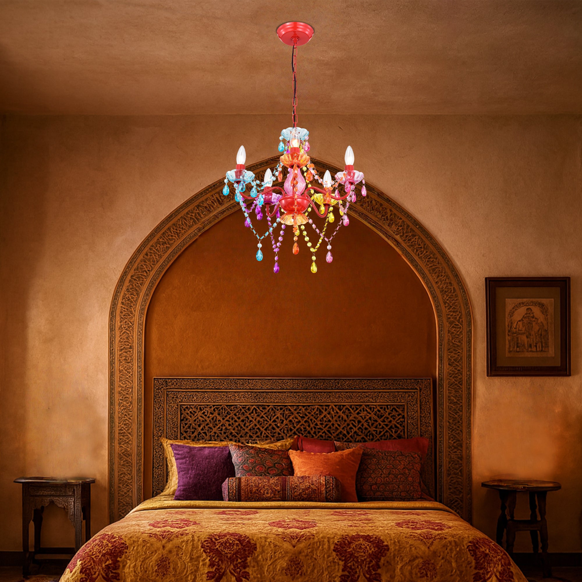 Colorful Crystal Chandelier, 5-Light Multicolor Acrylic Ceiling Light Fixture for Girls Room