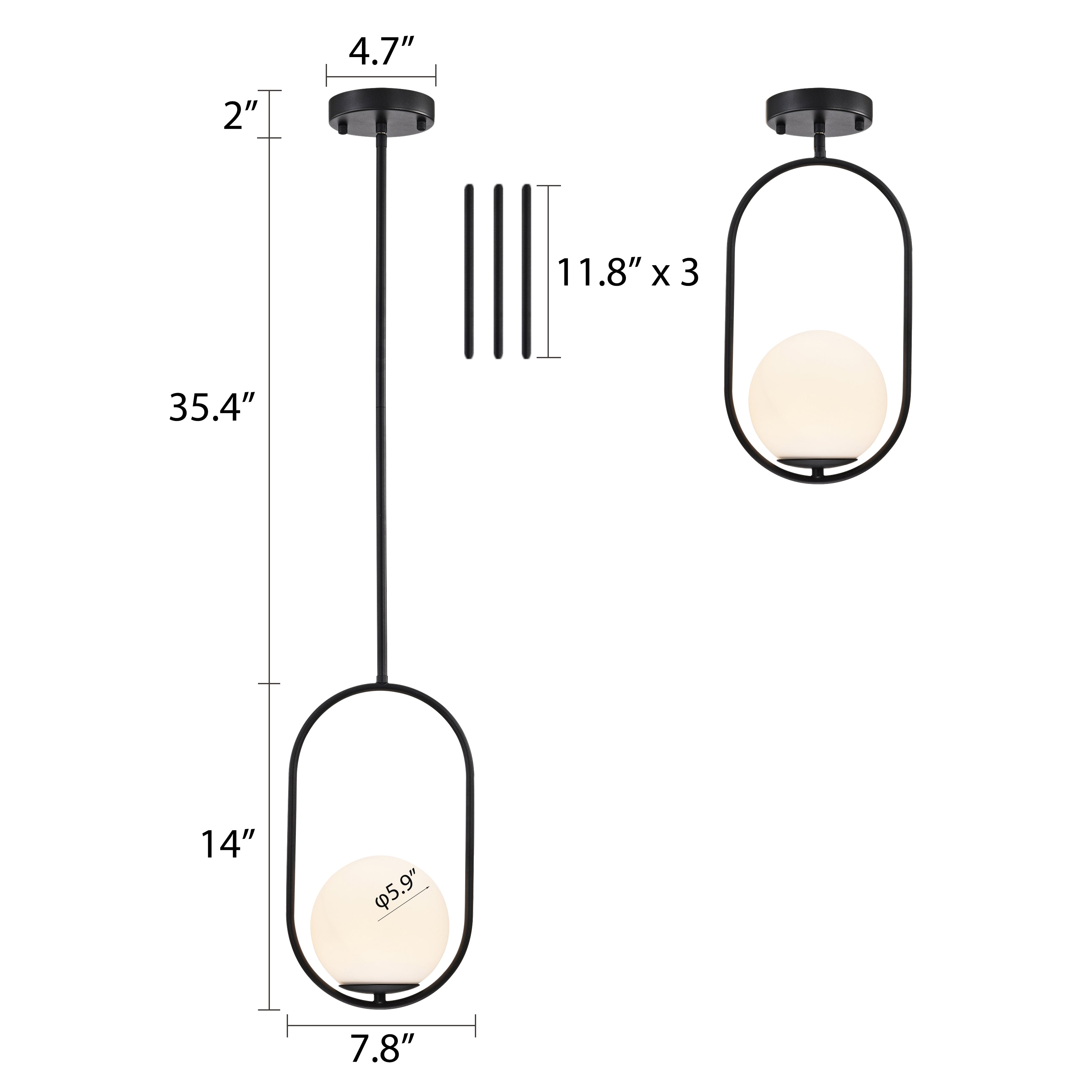 Modern Globe Pendant Light with Opal Glass, E12 Indoor Hanging Light