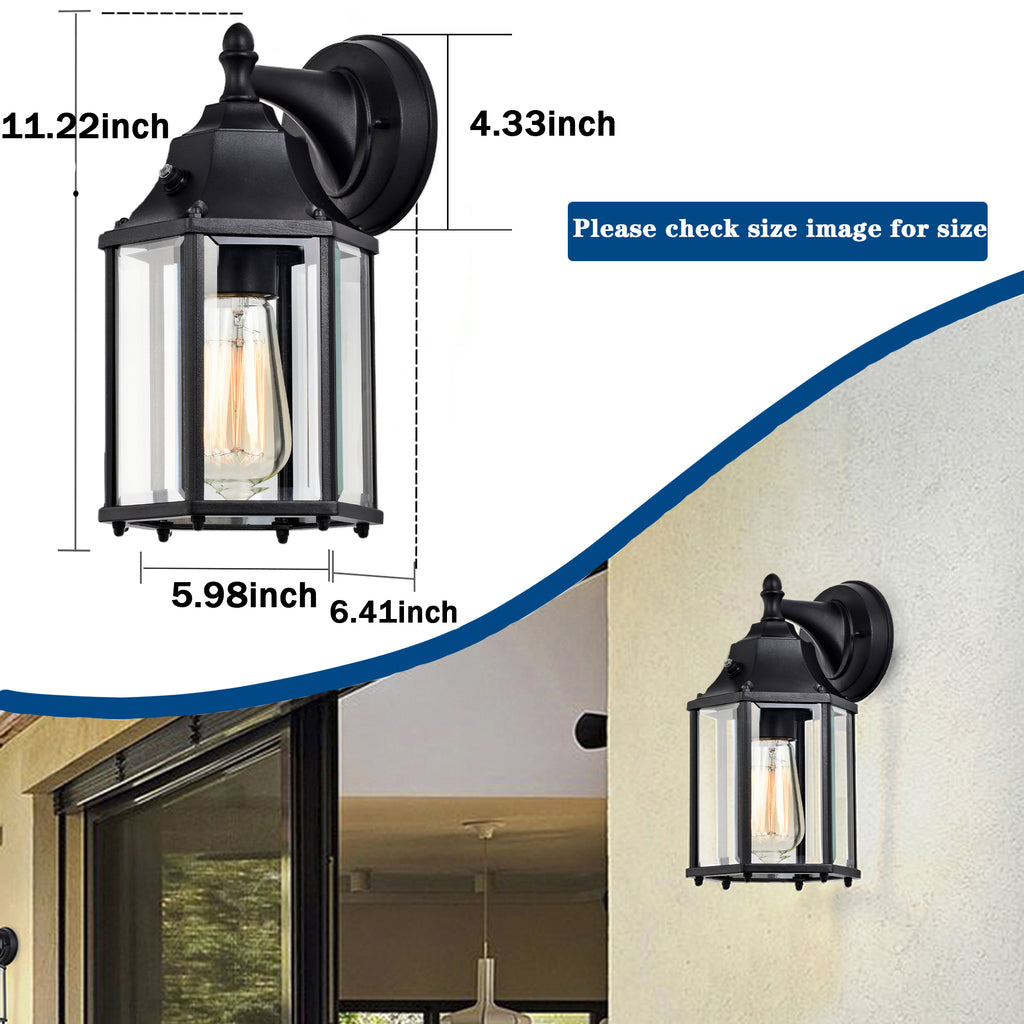 Dusk to Dawn Outdoor Wall Sconce Light Fixture 2 Pack, Waterproof Black Porch Light, Hardwired Exterior Wall Mount Lantern for Garage Entryway Patio