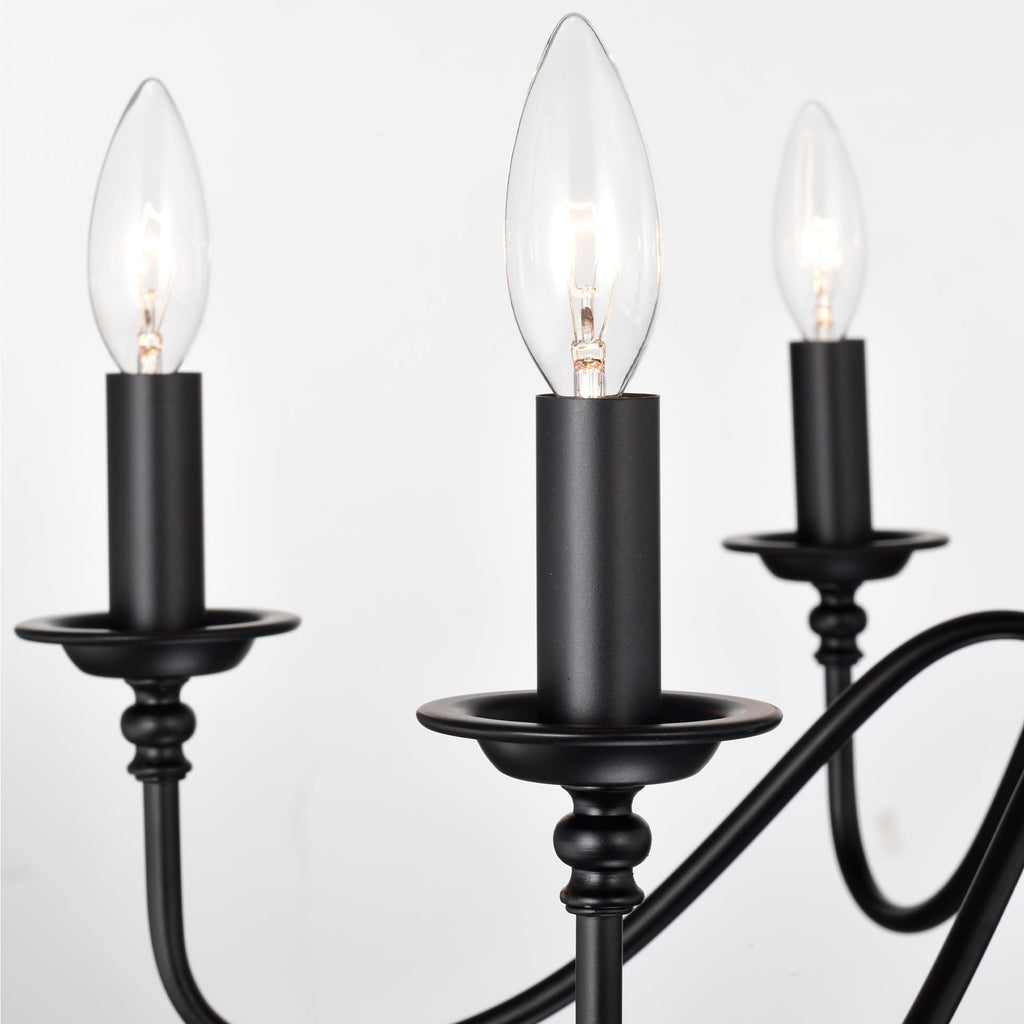 6-Light Matte Black Farmhouse Chandelier, E12 Candle Style Hanging Light