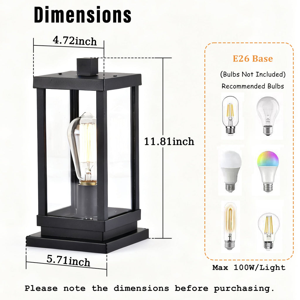 Outdoor Post Light modern - black aluminum, 11.81" H x 5.71" W x 4.72" D