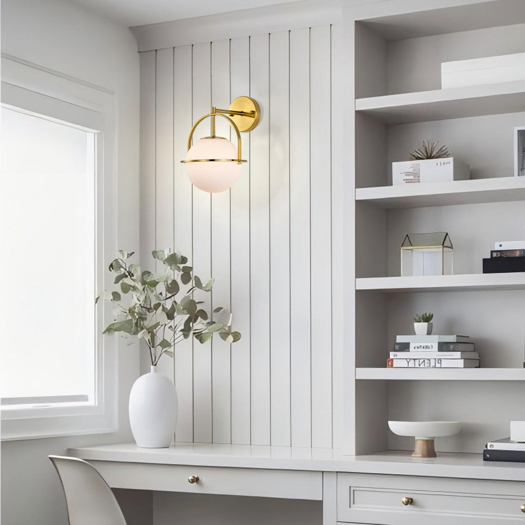 Modern Gold Globe Wall Sconces 2-Pack E26 Indoor Wall Light for Bathroom Vanity Bedroom Hallway with Frosted Glass Shade