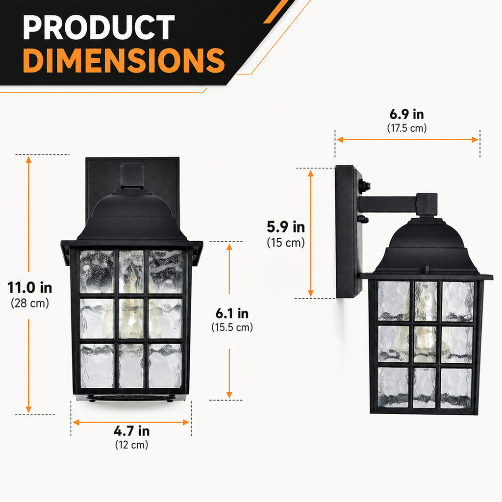 Outdoor Wall Lanterns Hardwired Dusk to Dawn Sensor Black Exterior Wall Lights 2 Pack