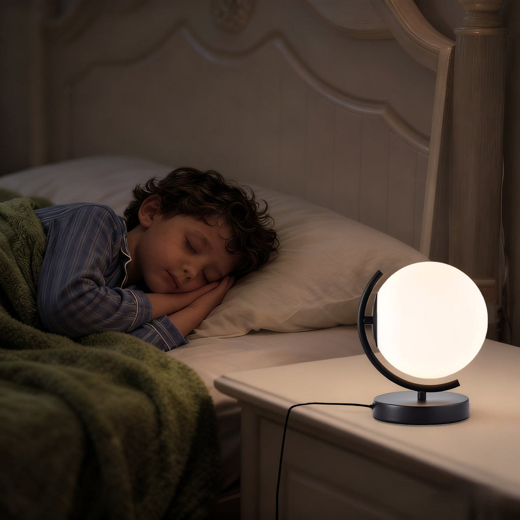 Modern Globe Table Lamp with Glass Shade and Plug-in Switch for Bedroom & Living Room