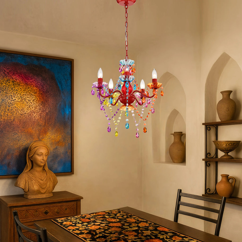 5-Light Multicolor Crystal Chandelier, Colorful Acrylic Kids Chandelier