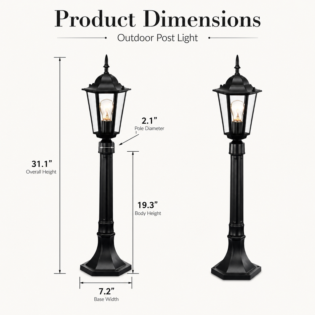 Black Outdoor Post Light for Garden Lawn Pathway 34 inches High