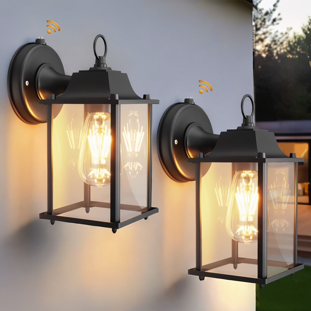 2-Pack Dusk-to-Dawn Outdoor Wall Lanterns, Black