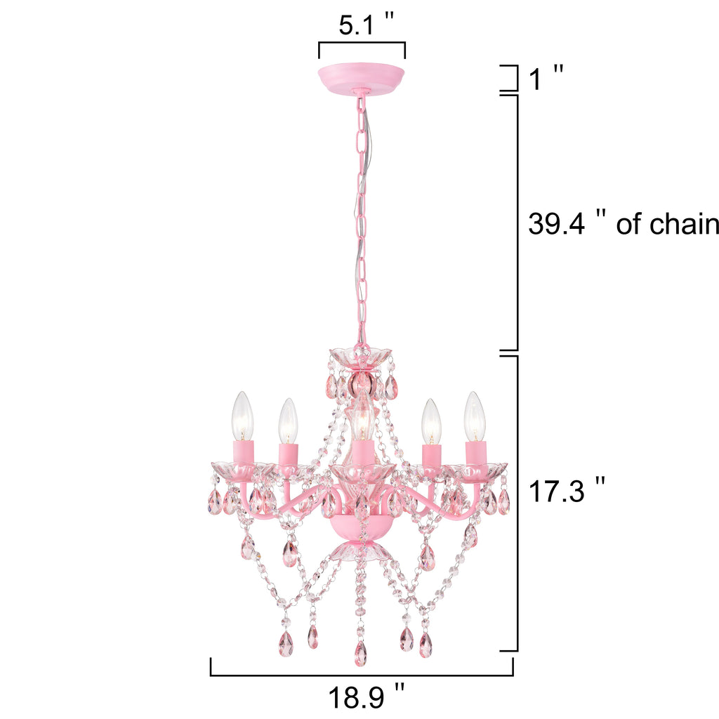 Pink Chandeliers with Crystals 5-Light Small Chandelier for Girls Room