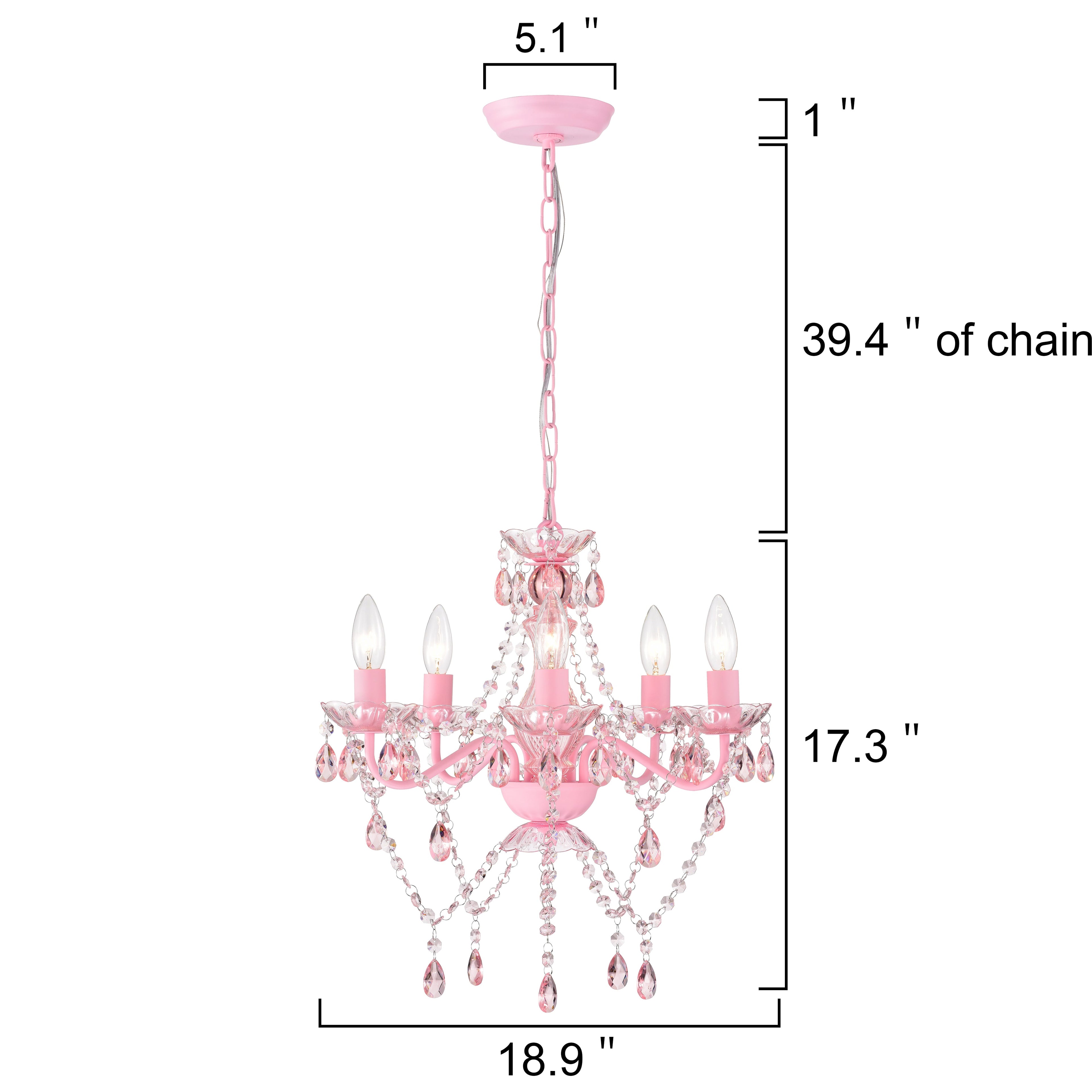 Pink Chandeliers with Crystals 5-Light Small Chandelier for Girls Room