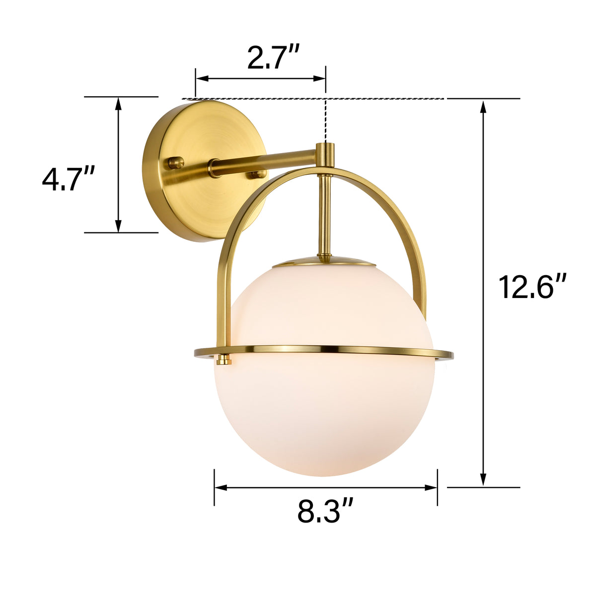 Modern Gold Globe Wall Sconces 2-Pack E26 Indoor Wall Light for Bathroom Vanity Bedroom Hallway with Frosted Glass Shade