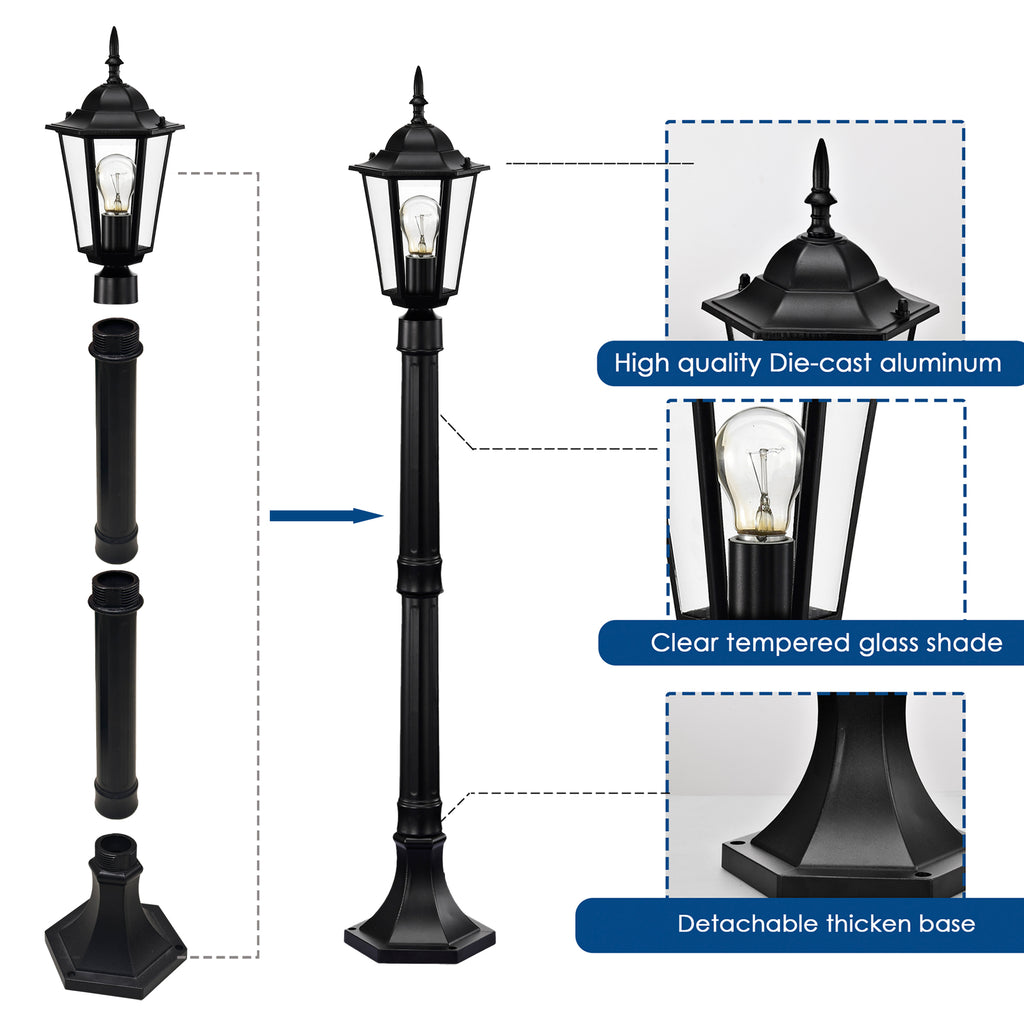 Black Outdoor Post Light for Garden Lawn Pathway 42 inches High