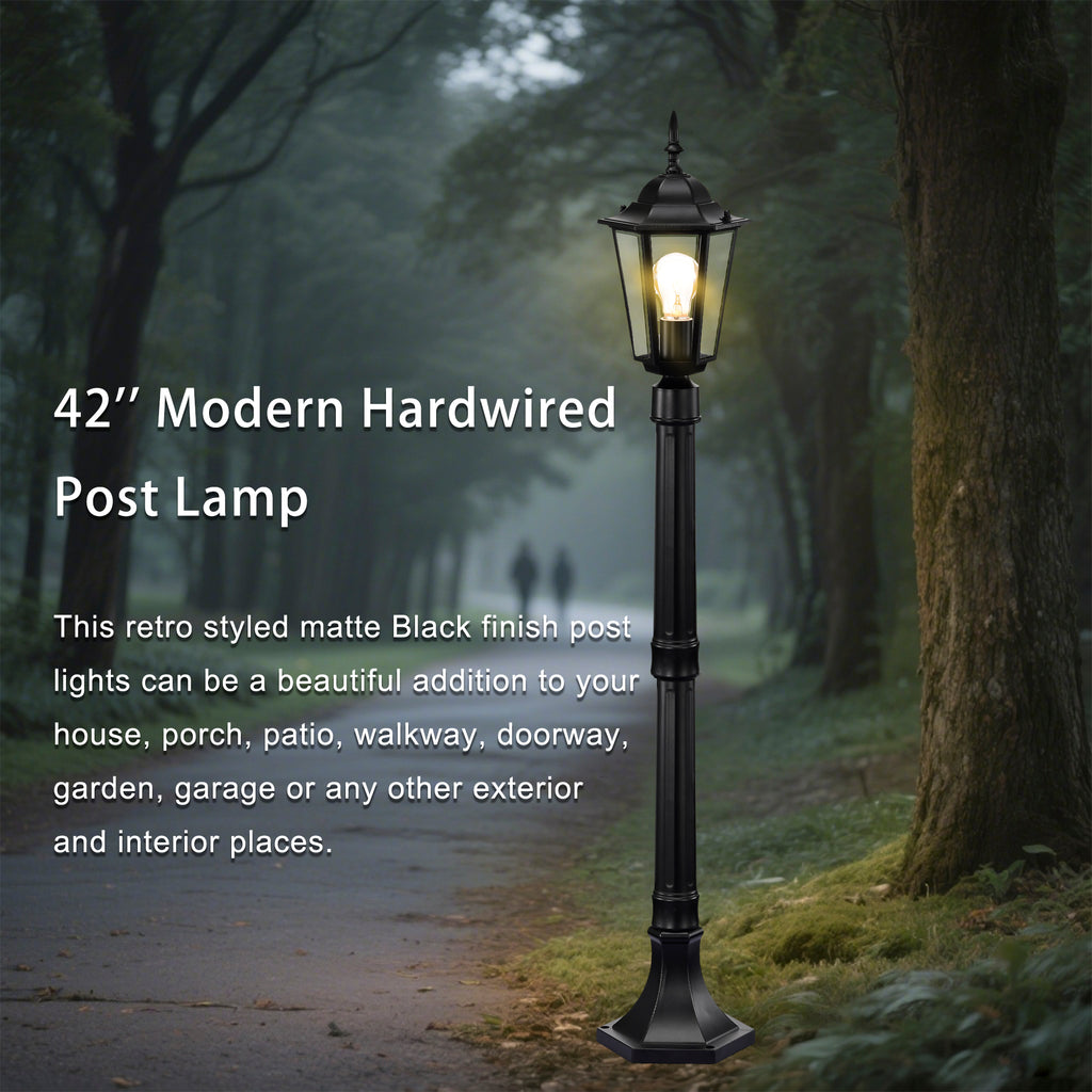 Black Outdoor Post Light for Garden Lawn Pathway 42 inches High