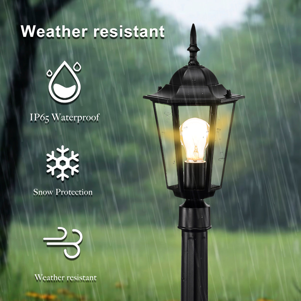 Black Outdoor Post Light for Garden Lawn Pathway 42 inches High