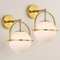 Modern Gold Globe Wall Sconces 2-Pack E26 Indoor Wall Light for Bathroom Vanity Bedroom Hallway with Frosted Glass Shade