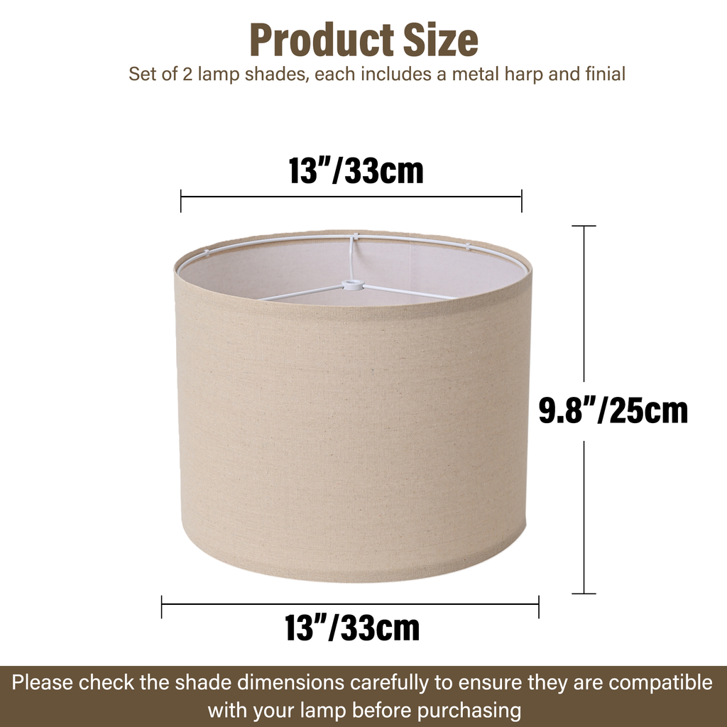 Beige Drum Lamp Shades Set of 2, Replacement Lamp Shades with Spider Fitter