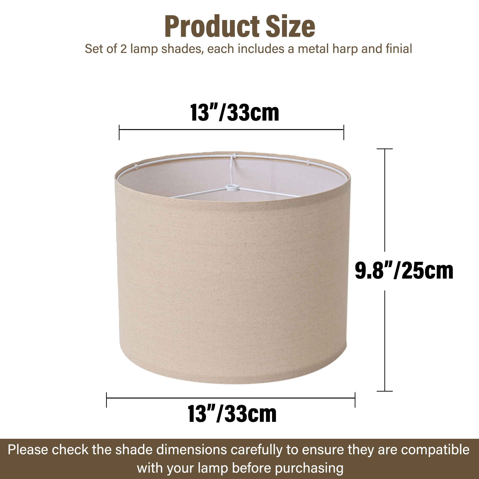Beige Drum Lamp Shades Set of 2, Replacement Lamp Shades with Spider Fitter