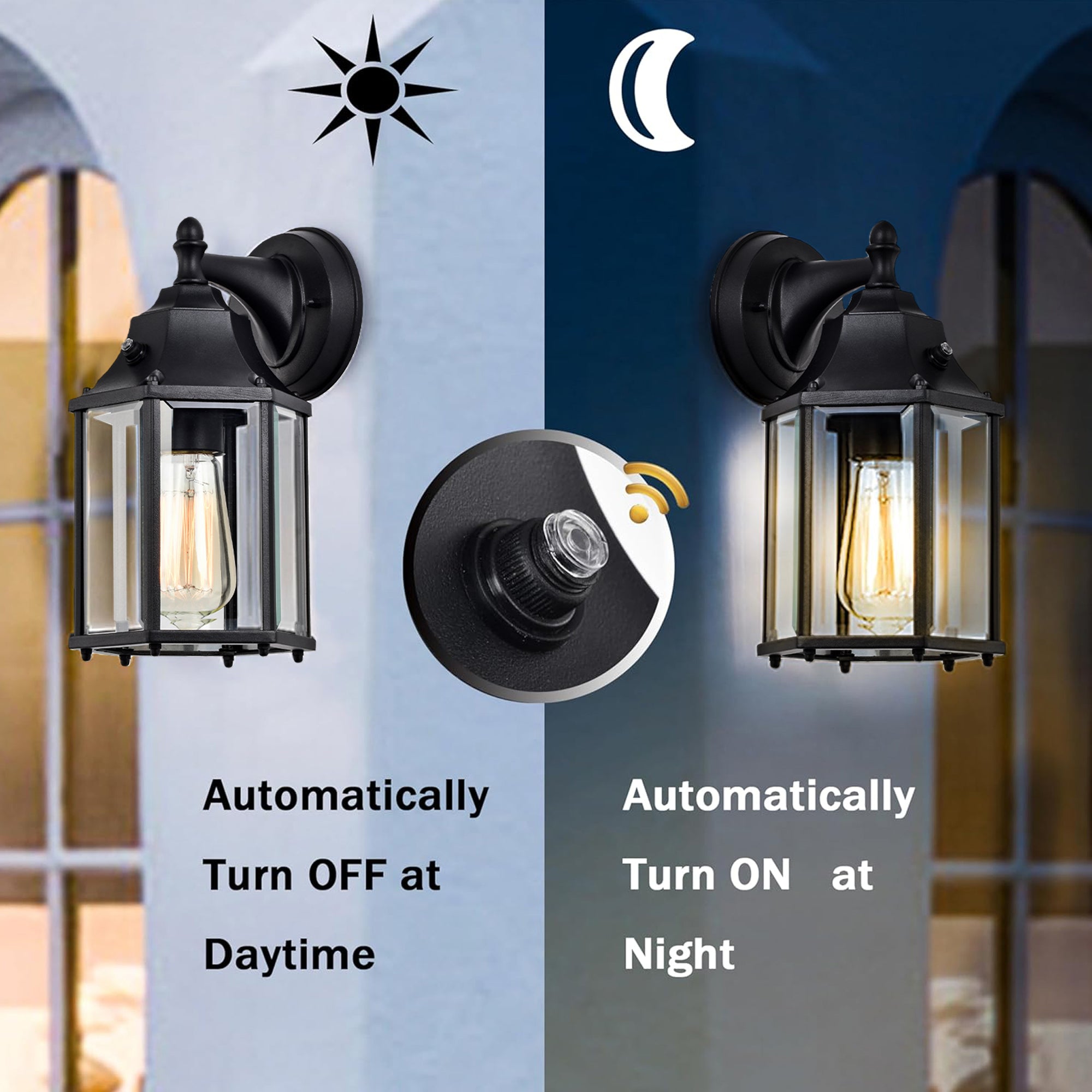 Dusk to Dawn Outdoor Wall Sconce Light Fixture 2 Pack, Waterproof Black Porch Light, Hardwired Exterior Wall Mount Lantern for Garage Entryway Patio