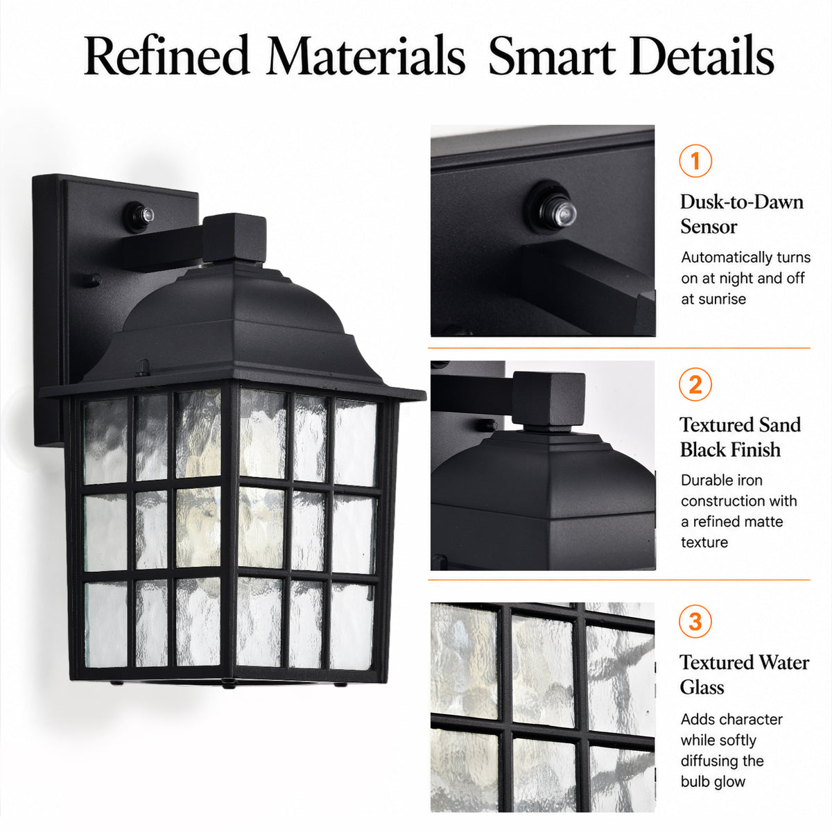 Outdoor Wall Lanterns Hardwired Dusk to Dawn Sensor Black Exterior Wall Lights 2 Pack