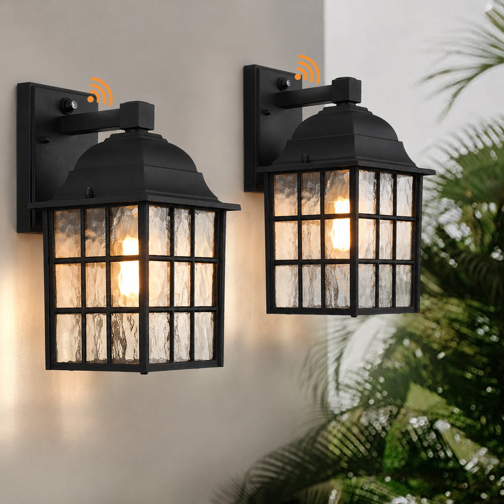 Outdoor Wall Lanterns Hardwired Dusk to Dawn Sensor Black Exterior Wall Lights 2 Pack