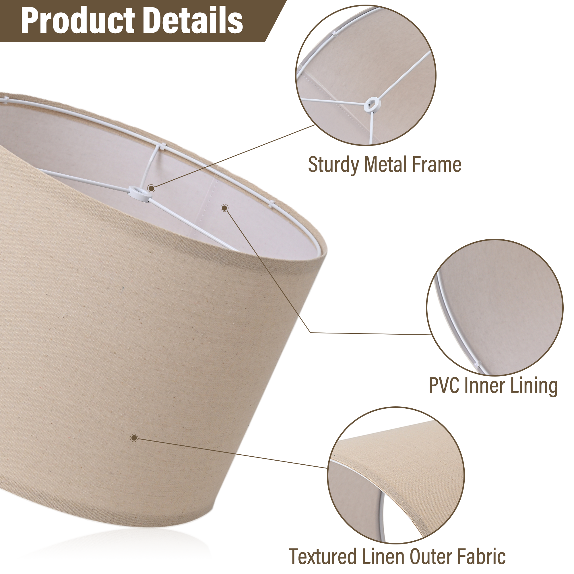 Beige Drum Lamp Shades Set of 2, Replacement Lamp Shades with Spider Fitter