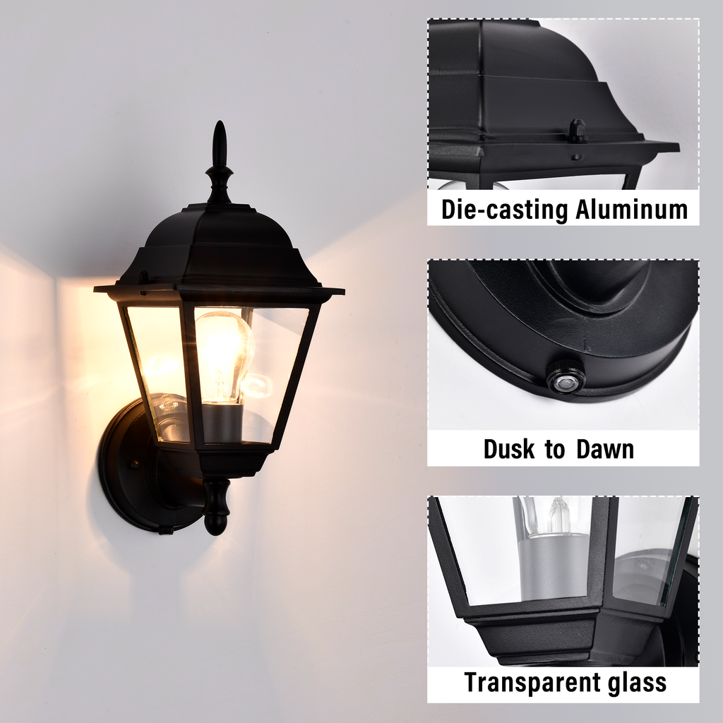 2 pack Traditional  Dusk-to-Dawn Outdoor Wall Light for Timeless Exterior Style