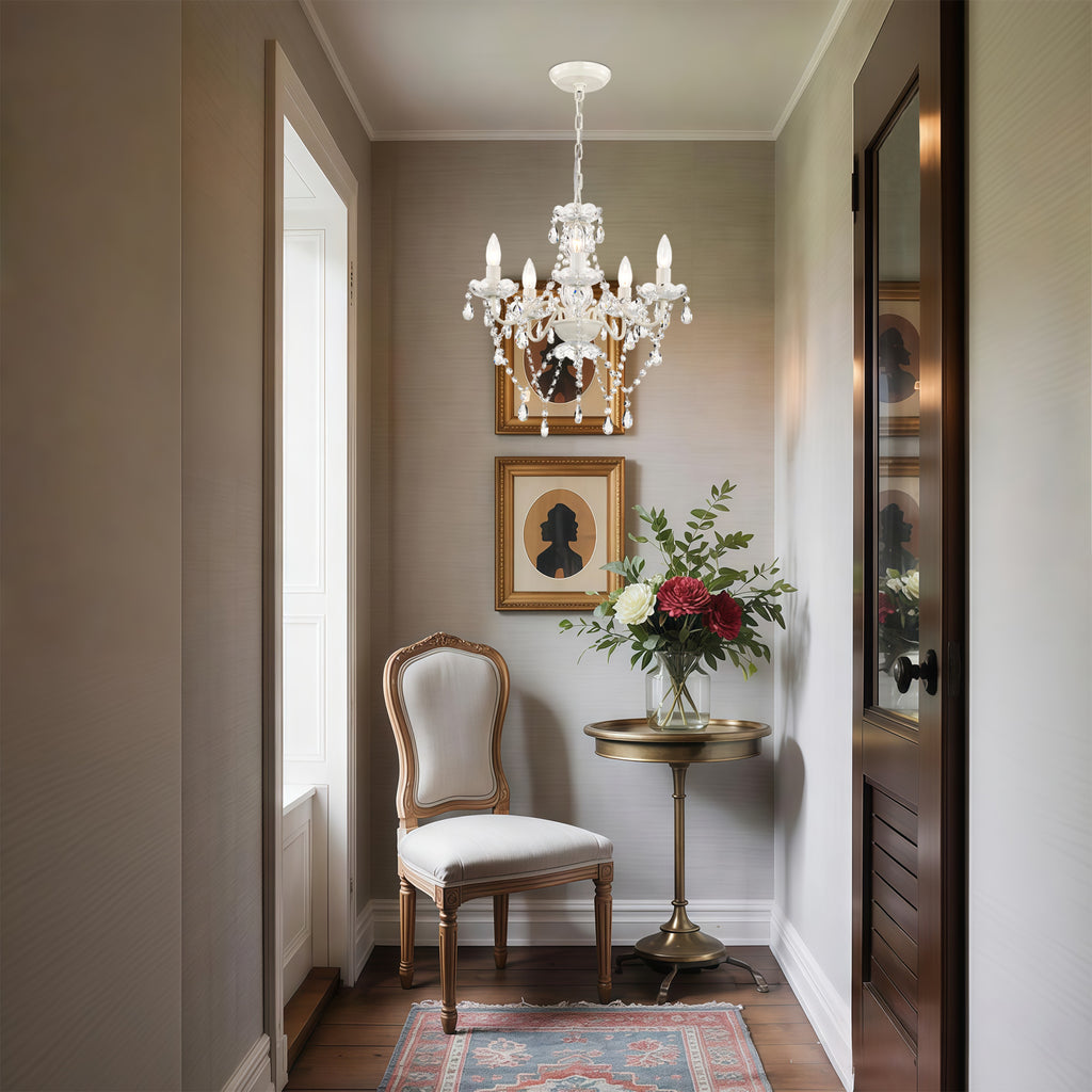 SmallCrystal Chandelier, 5-Light  White Glass Ceiling Light Fixture, E12 Base