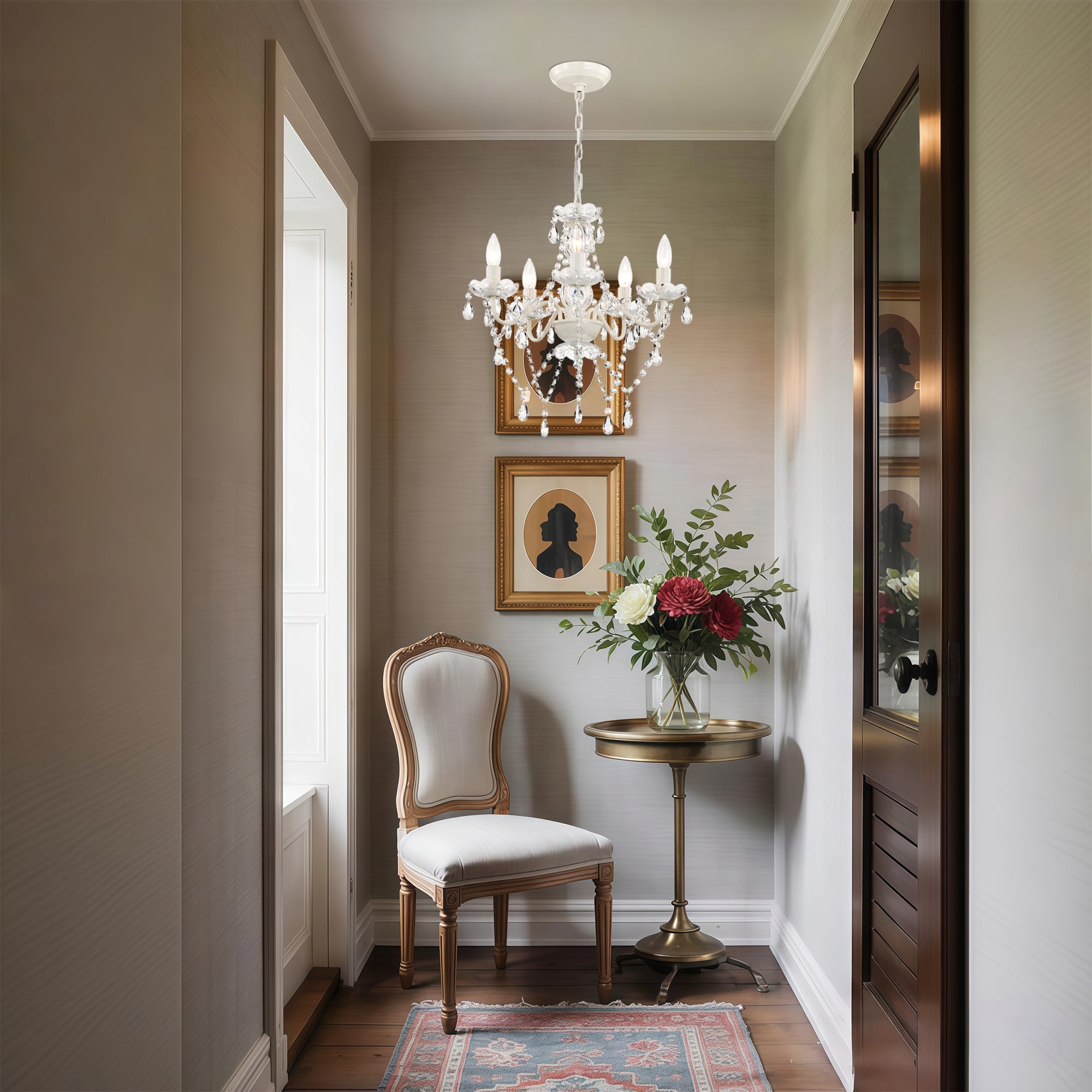 SmallCrystal Chandelier, 5-Light  White Glass Ceiling Light Fixture, E12 Base