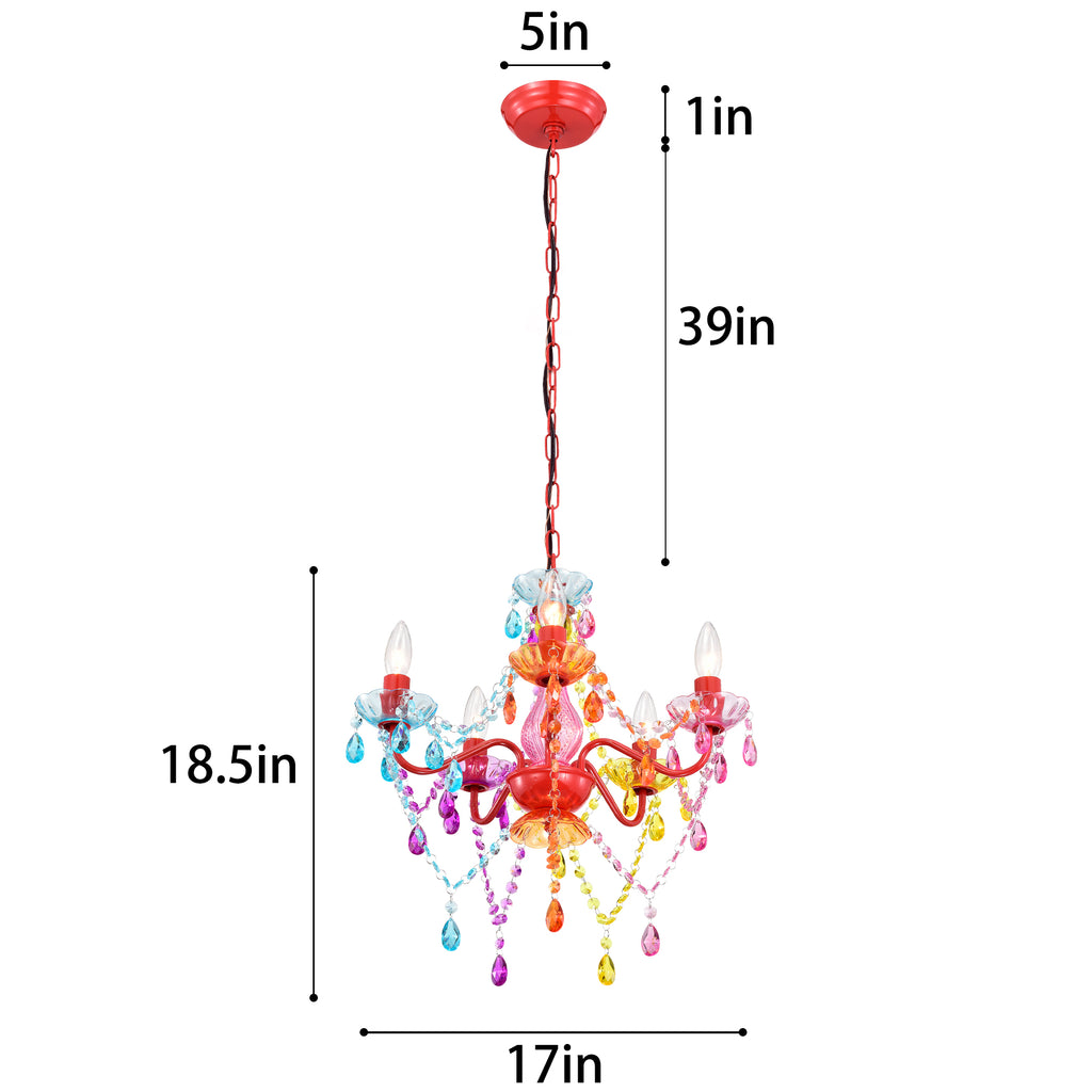 Colorful Crystal Chandelier, 5-Light Multicolor Acrylic Ceiling Light Fixture for Girls Room