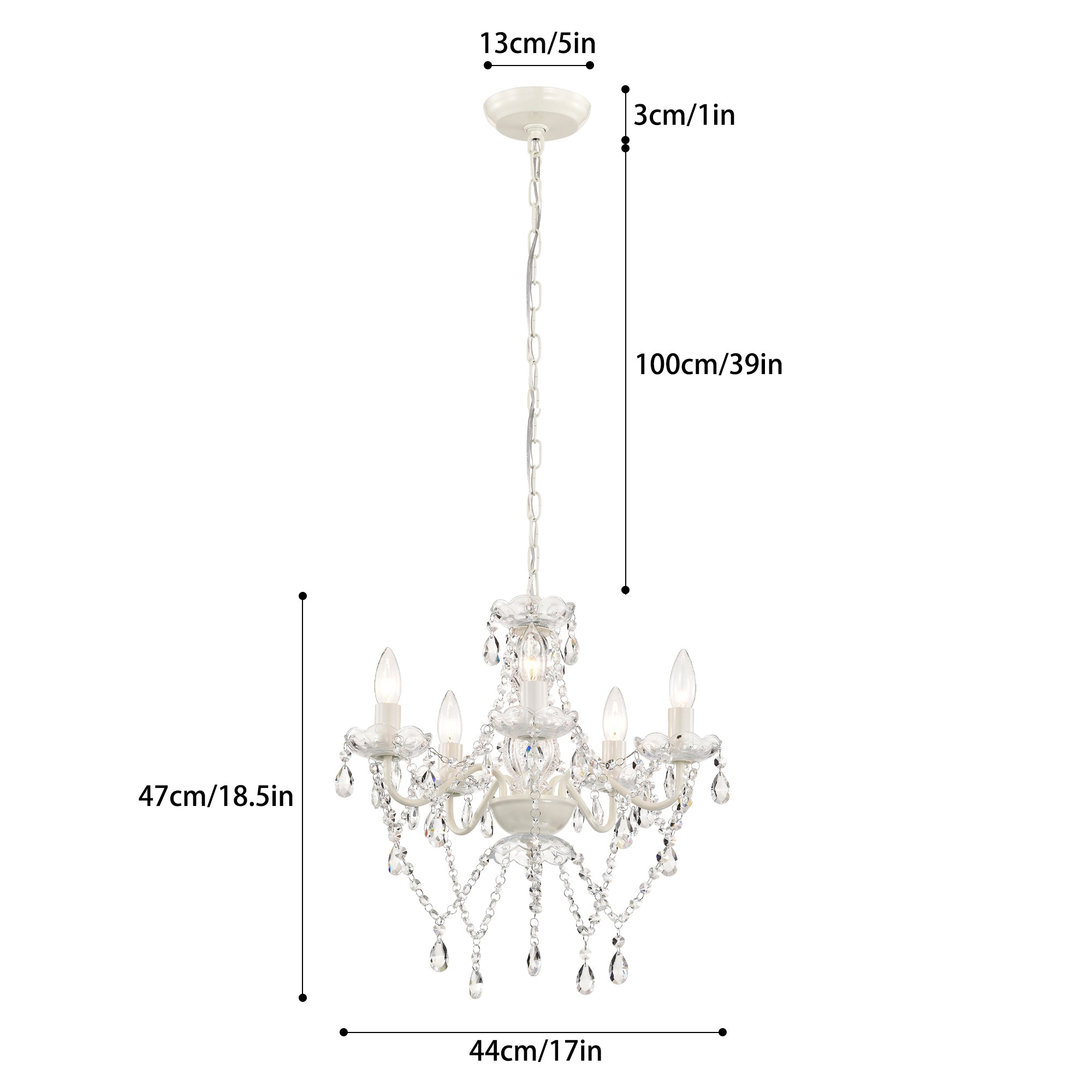 SmallCrystal Chandelier, 5-Light  White Glass Ceiling Light Fixture, E12 Base