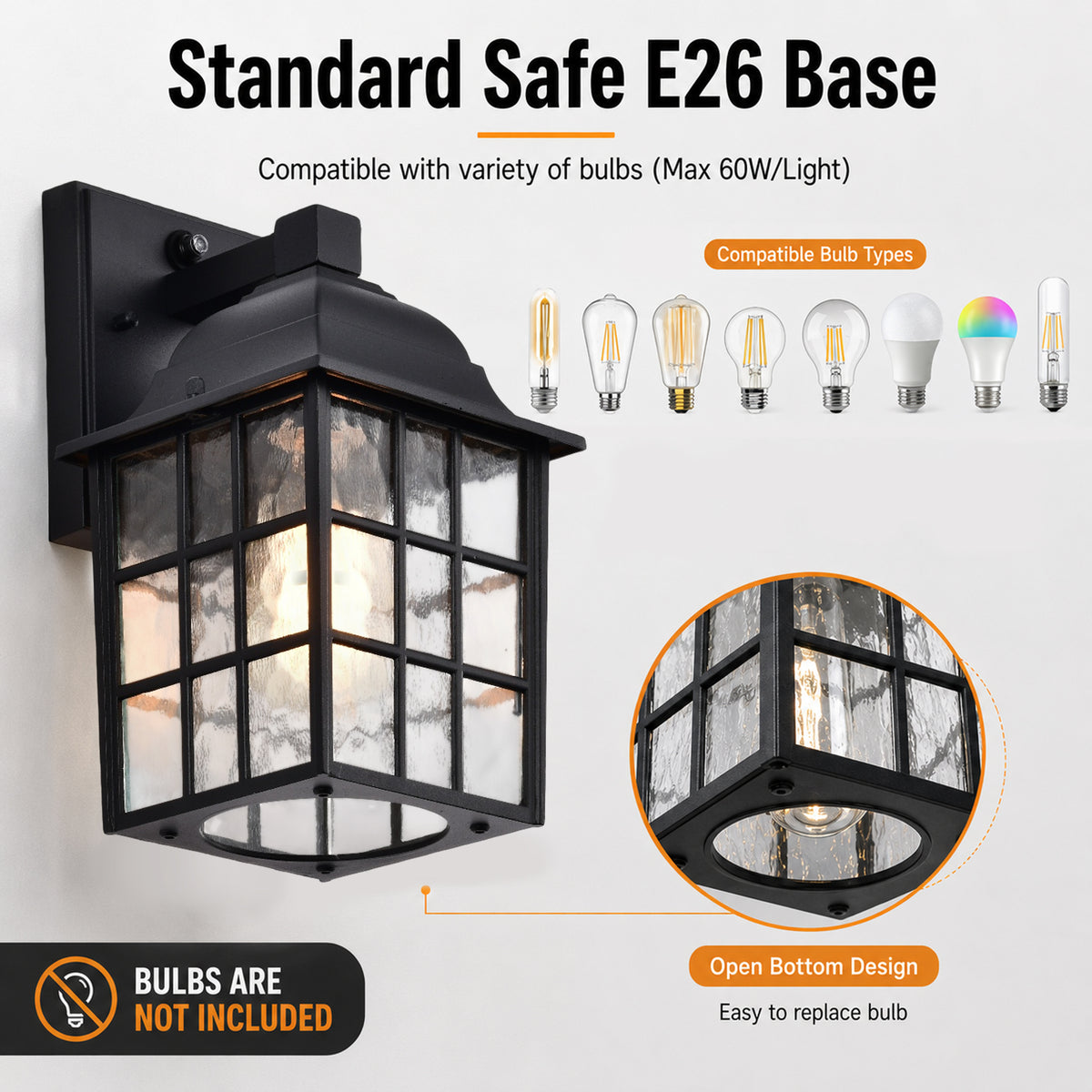 Outdoor Wall Lanterns Hardwired Dusk to Dawn Sensor Black Exterior Wall Lights 2 Pack