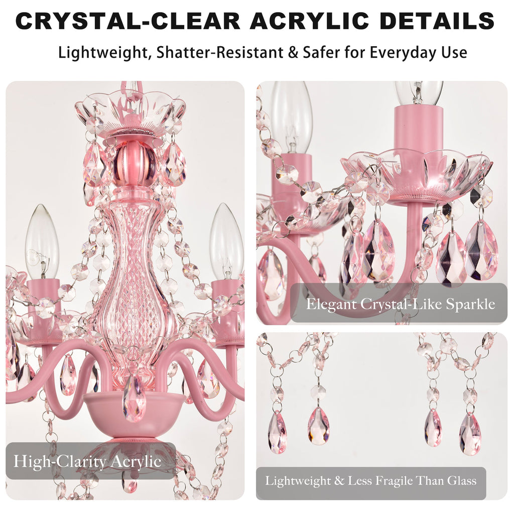 4-Light Acrylic Crystal Chandelier with Adjustable Chain