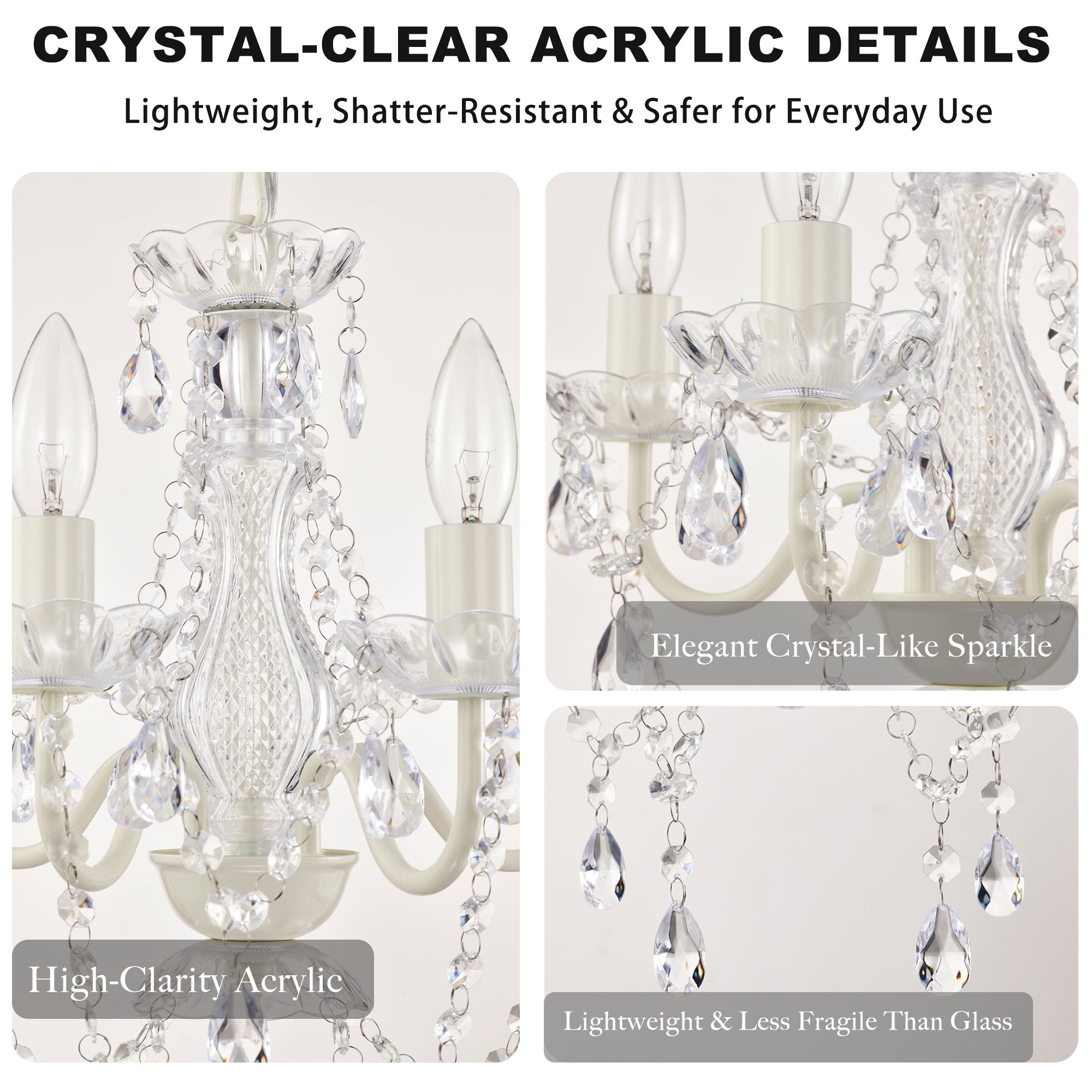 4-Light Acrylic Crystal Chandelier with Adjustable Chain