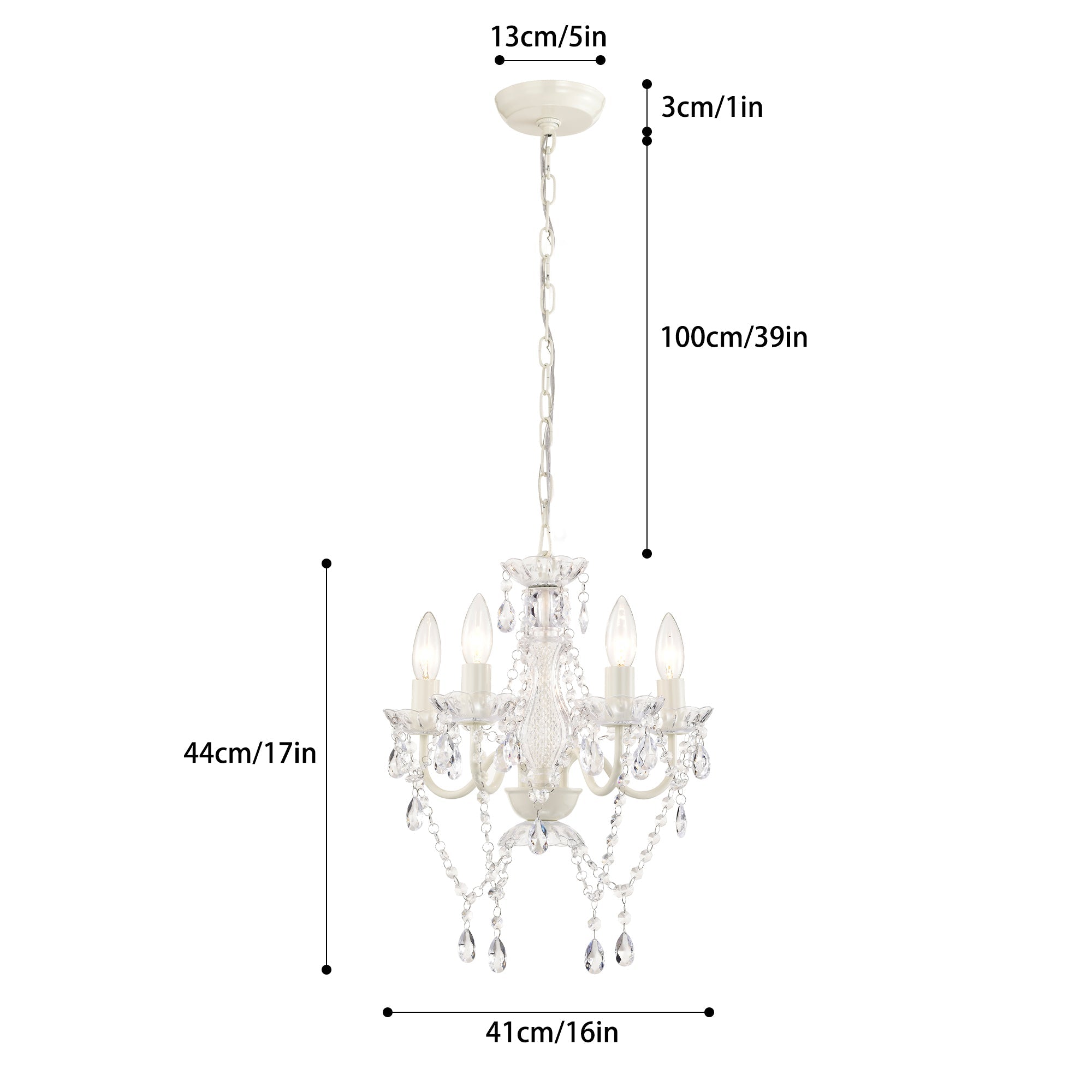 4-Light Acrylic Crystal Chandelier with Adjustable Chain