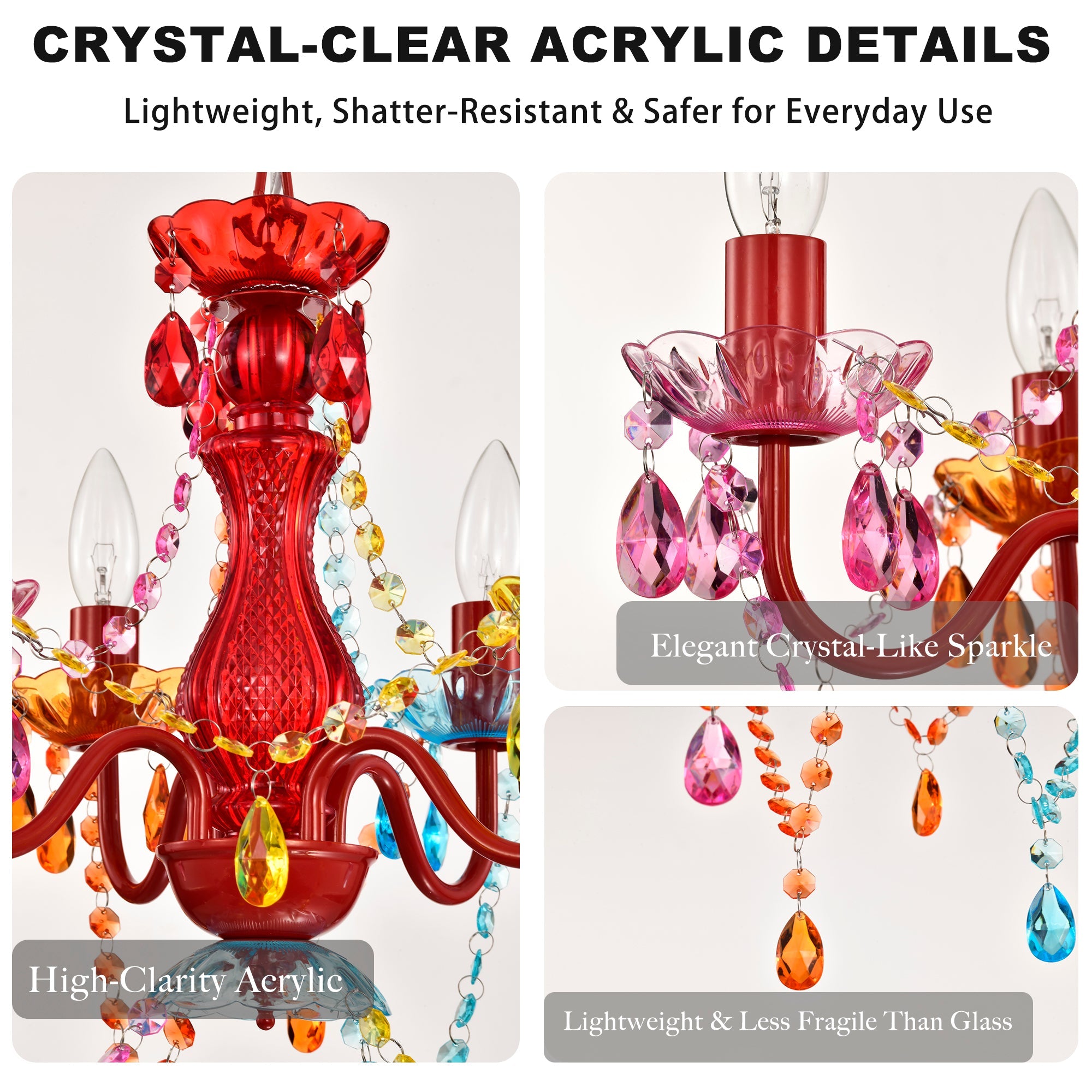 4-Light Acrylic Crystal Chandelier with Adjustable Chain
