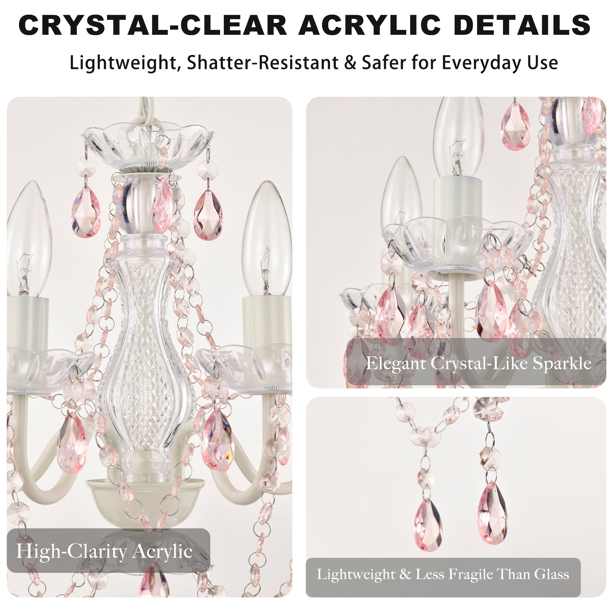 4-Light Acrylic Crystal Chandelier with Adjustable Chain