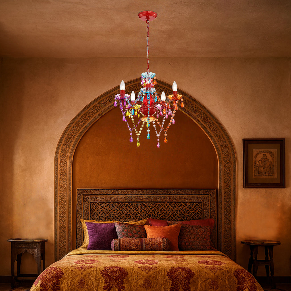 5-Light Multicolor Crystal Chandelier, Colorful Acrylic Kids Chandelier