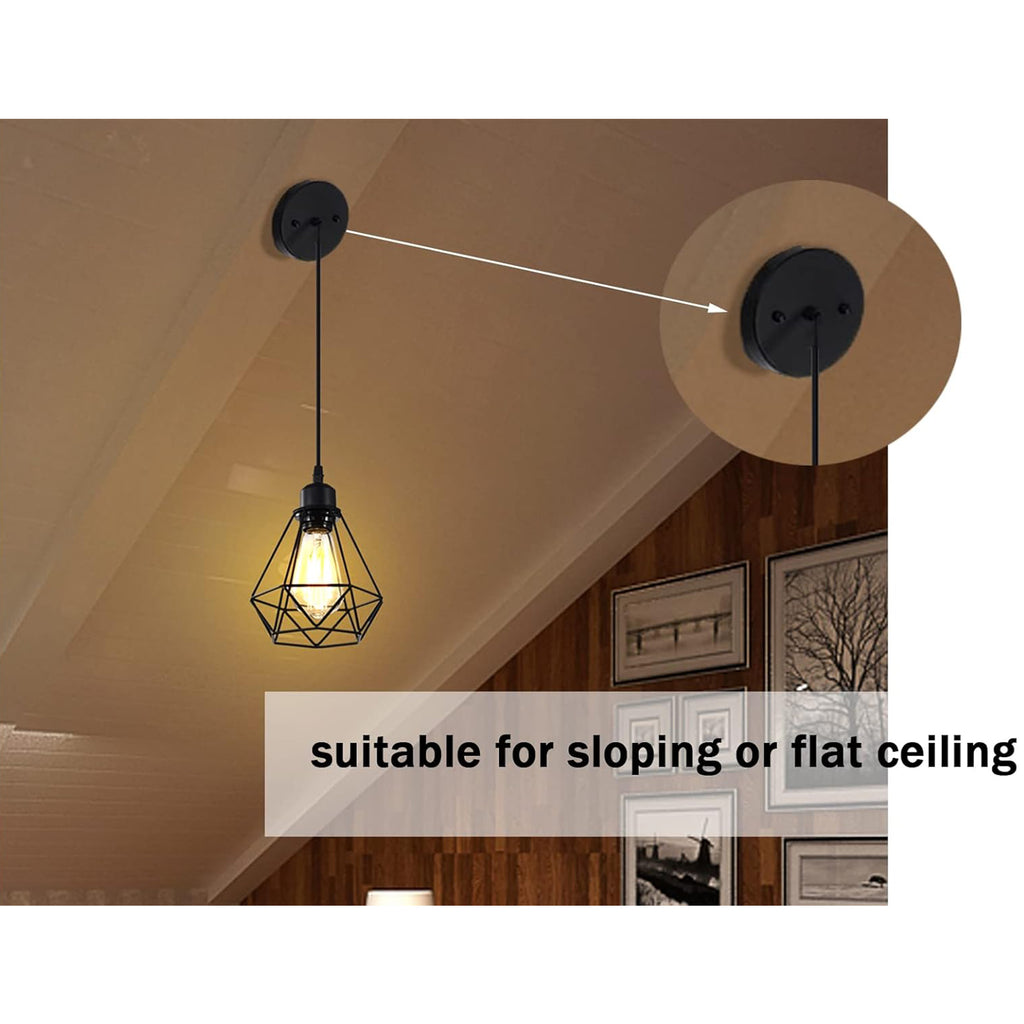 Modern Industrial Pendant Light 2 Pack Black Metal Geometric Cage E26 Hardwired Hanging Ceiling Light for Kitchen Island