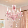 Plug in Chandelier 4-Light, Small Pink Acrylic Crystal Hanging Light with 20 ft Cord for Bedroom , Nursery