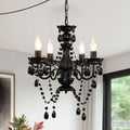 Plug in Chandelier 4-Light,Black Small Acrylic Crystal Hanging Light Fixture with 20ft cord for Bedroom Dining Room