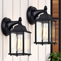 2 Pack Black Outdoor Wall Lanterns with Clear Glass, E26 Hardwired Porch Lights