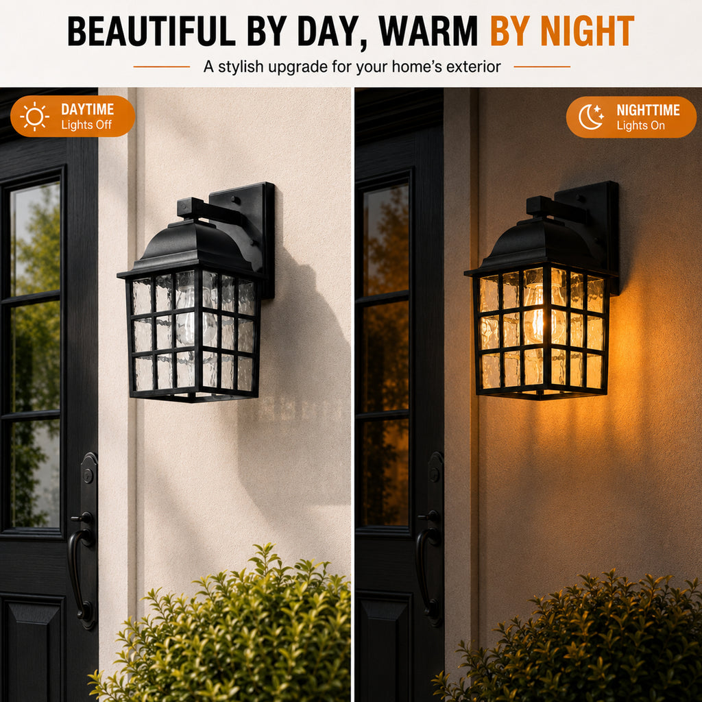 Outdoor Wall Lanterns Hardwired Dusk to Dawn Sensor Black Exterior Wall Lights 2 Pack