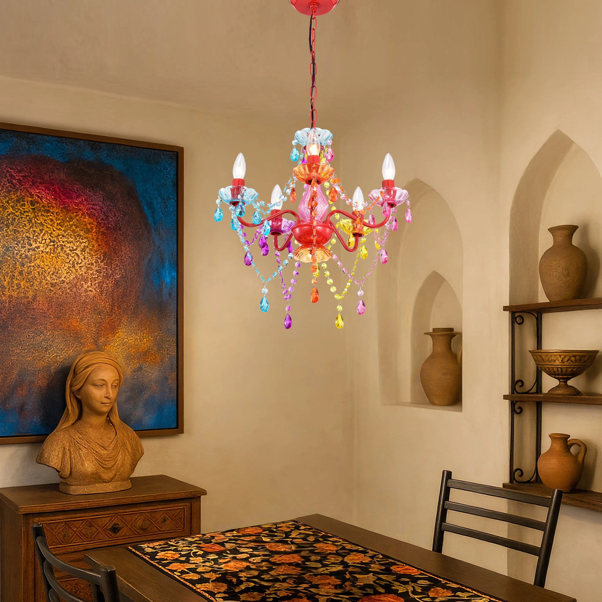Colorful Crystal Chandelier, 5-Light Multicolor Acrylic Ceiling Light Fixture for Girls Room