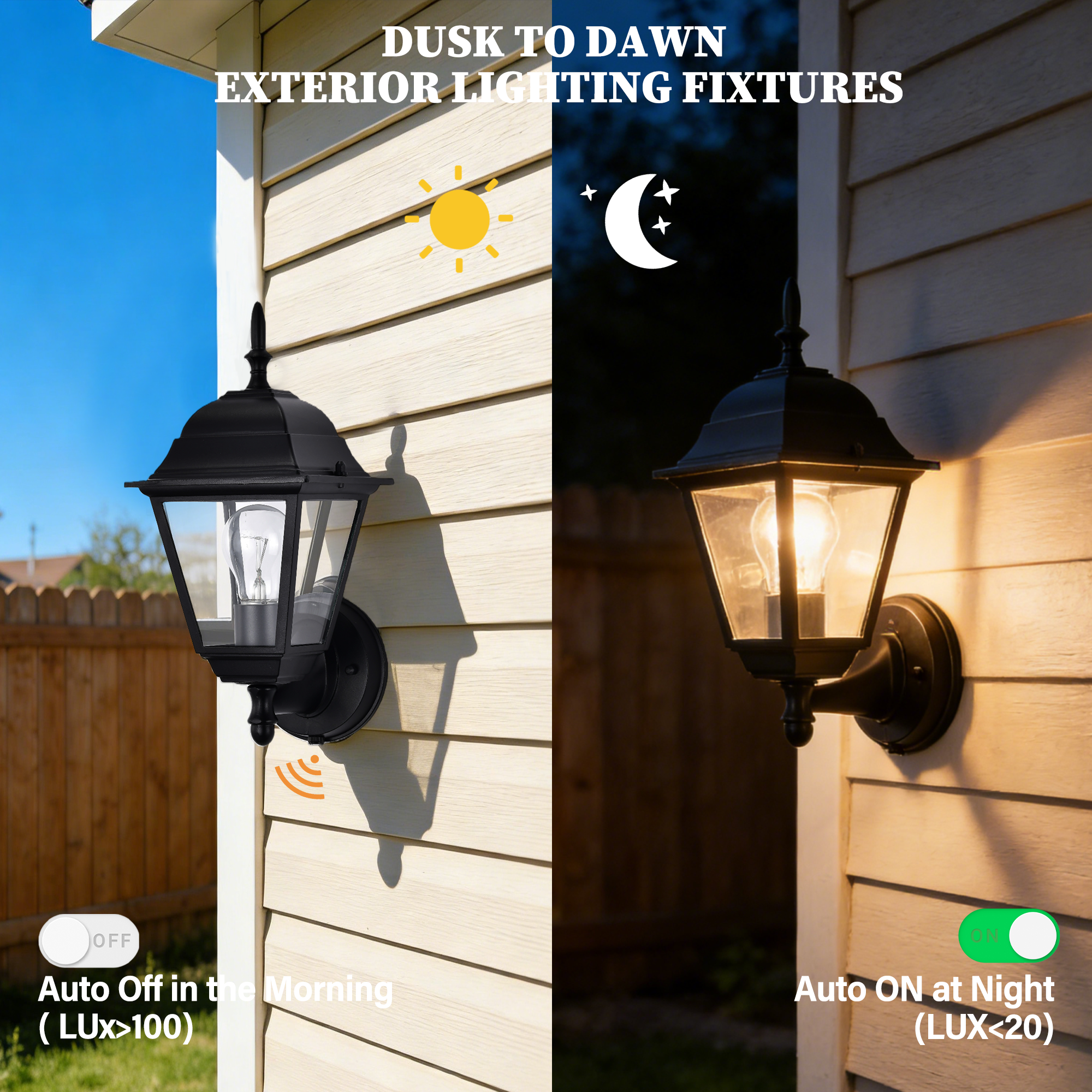 2 pack Traditional  Dusk-to-Dawn Outdoor Wall Light for Timeless Exterior Style