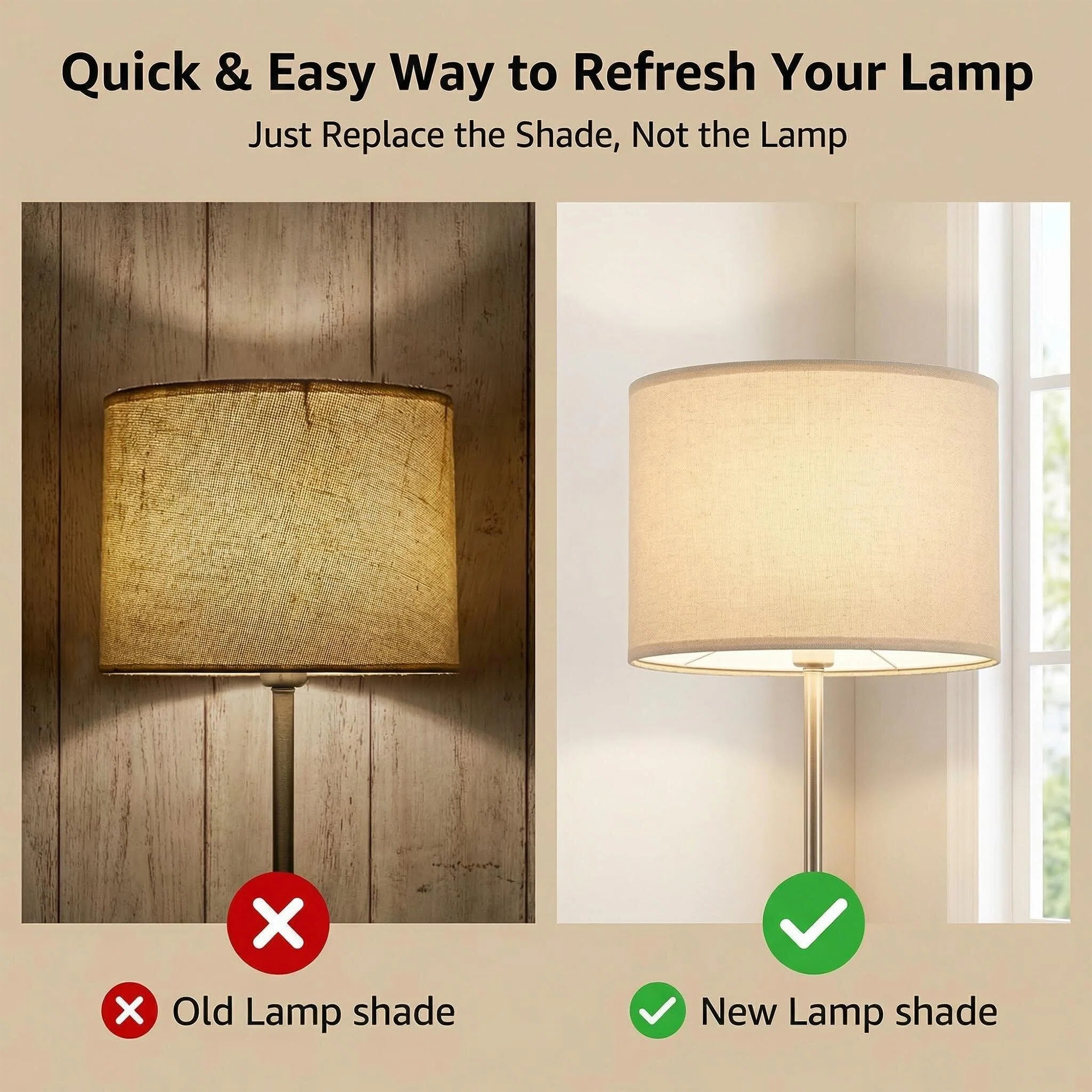 Beige Drum Lamp Shades Set of 2, Replacement Lamp Shades with Spider Fitter