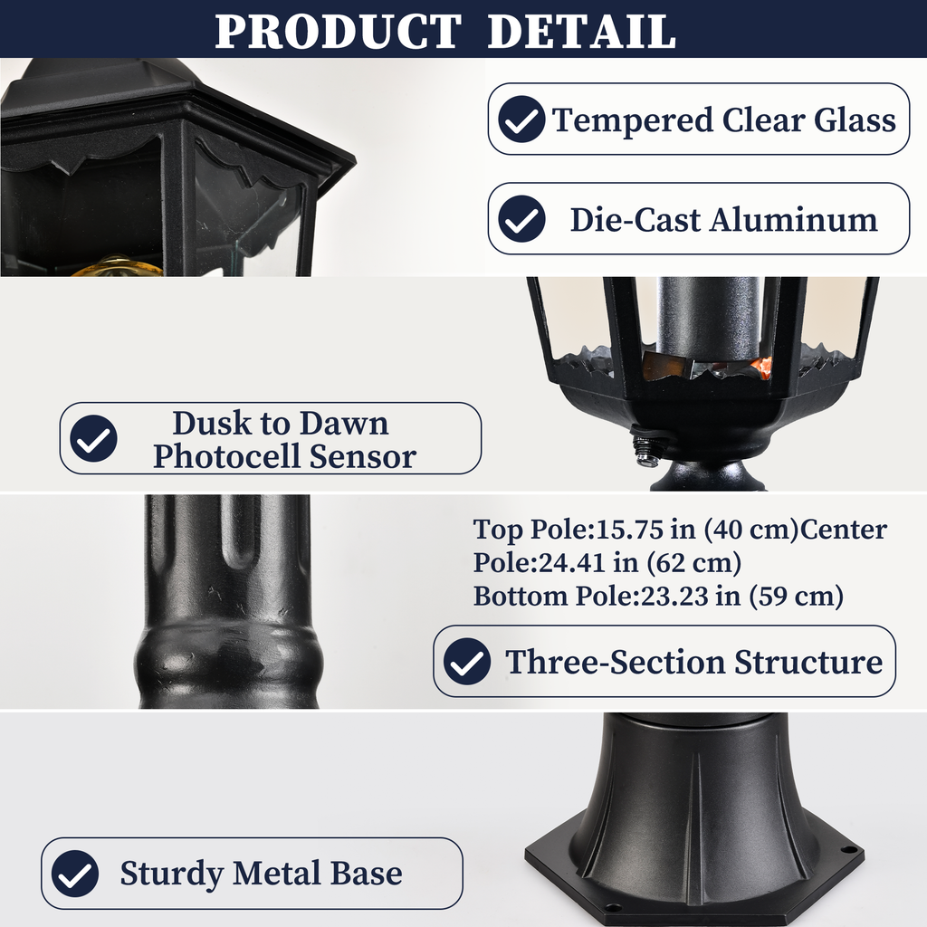 84" Black  Dusk to Dawn Outdoor Post Light for Driveways