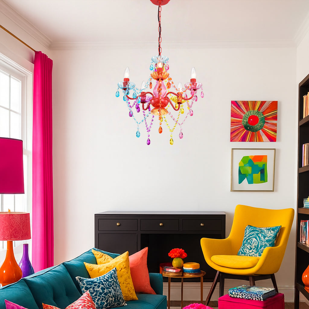 Colorful Crystal Chandelier, 5-Light Multicolor Acrylic Ceiling Light Fixture for Girls Room