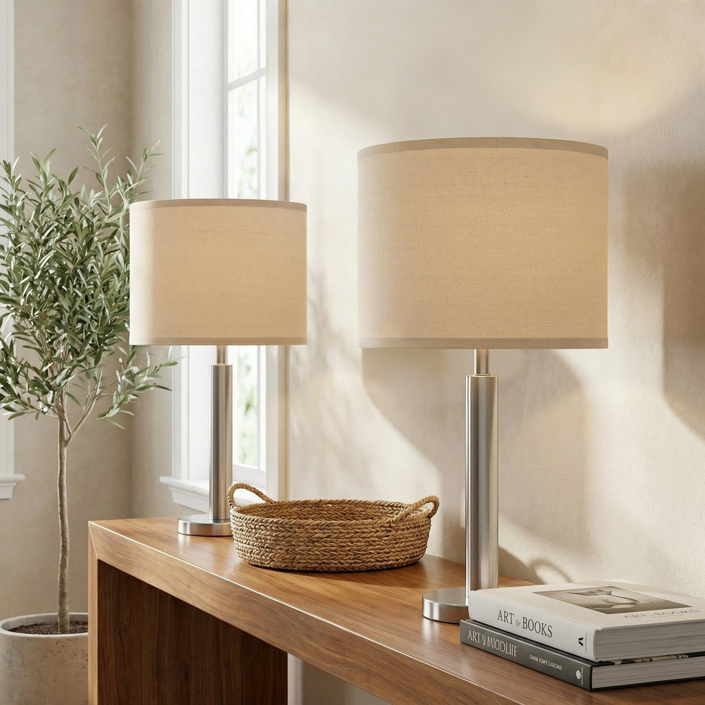 Beige Drum Lamp Shades Set of 2, Replacement Lamp Shades with Spider Fitter