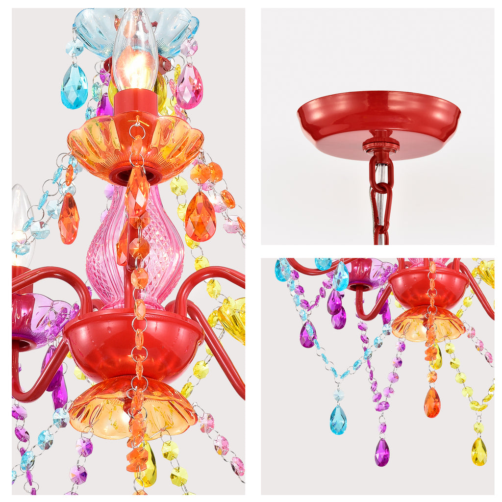 Colorful Crystal Chandelier, 5-Light Multicolor Acrylic Ceiling Light Fixture for Girls Room