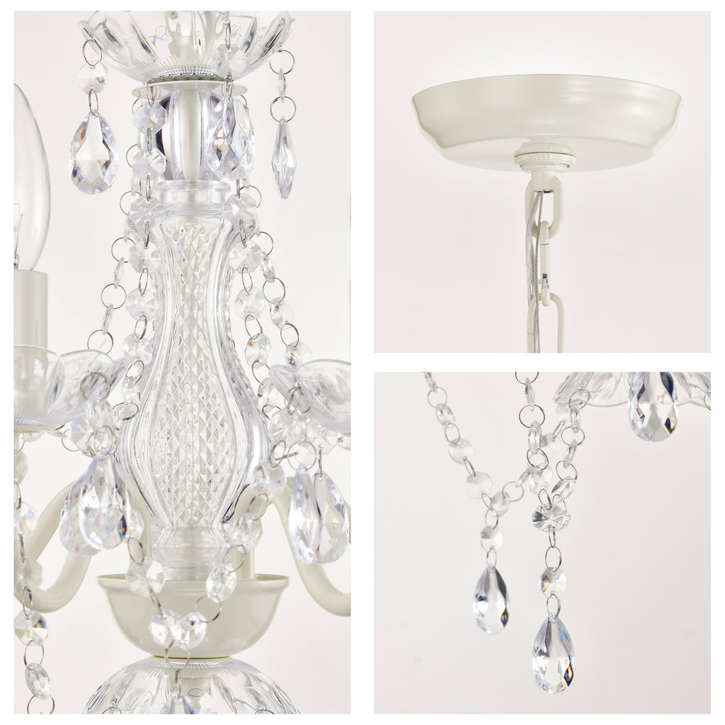 SmallCrystal Chandelier, 5-Light  White Glass Ceiling Light Fixture, E12 Base