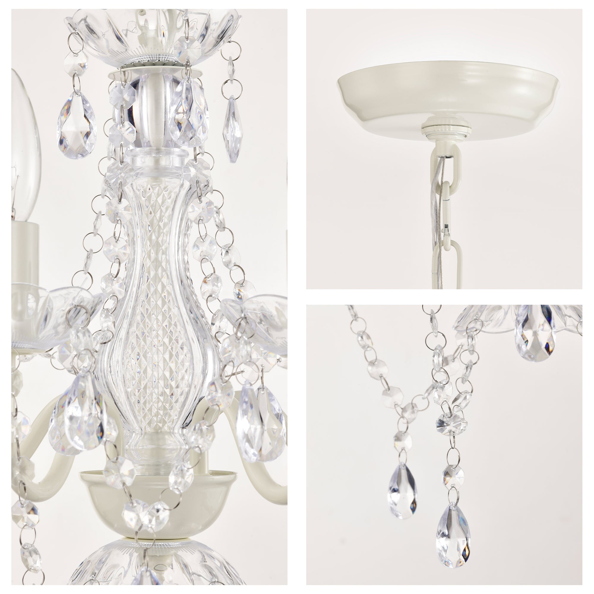 SmallCrystal Chandelier, 5-Light  White Glass Ceiling Light Fixture, E12 Base